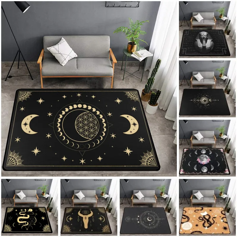

Celestial Black Moon Stars Sun Rugs for Living Room Witch Gothic Astrology Zodiac Carpet Soft Floor Mat Rugs for Bedroom Area