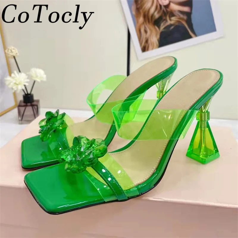 PVC High Heels Slippers Women Crystal Flower Runway Shoes Strange Style Heels Mules Summer Sandals Woman Zapatillas Mujer
PVC High Heels Slippers Women Crystal Flower Runway Shoes Strange Style Heels Mules Summer Sandals Woman Zapatillas Mujer