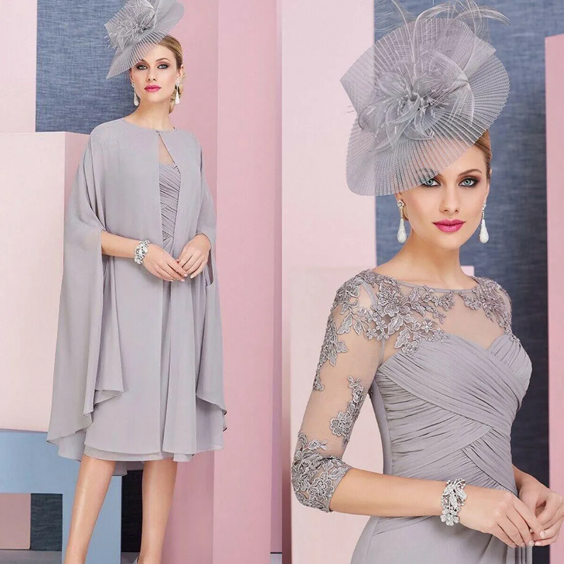 Gray Lace Appliqued Mother Of The Bride Groom Dress With Cape Chiffon 2 Pieces Wedding Ceremony Evening Prom Mother Gowns Formal
Gray Lace Appliqued Mother Of The Bride Groom Dress With Cape Chiffon 2 Pieces Wedding Ceremony Evening Prom Mother Gowns Formal