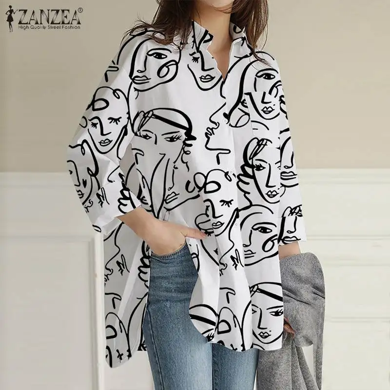 ZANZEA Fashion Long Sleeve Shirt Women Printed Oversized OL Tops 2022 Spring Lapel Holiday Blusas Lady Irregular High Low Blouse
ZANZEA Fashion Long Sleeve Shirt Women Printed Oversized OL Tops 2022 Spring Lapel Holiday Blusas Lady Irregular High Low Blouse