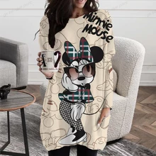 2022 New Autumn Womens Disney Mickey Minnie Mouse T-shirt Long Sleeve Casual Fashion Womens T-shirt Crew Neck Pullover Y2K