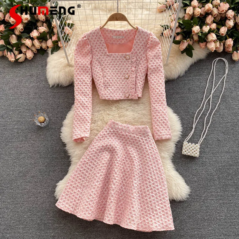 Elegant Square Neck Short Suit Coat Female and All-Match A- Line Short Skirt Suit Sweet Skirt Outfit Two-Pieces Set Fashion 2022
Elegant Square Neck Short Suit Coat Female and All-Match A- Line Short Skirt Suit Sweet Skirt Outfit Two-Pieces Set Fashion 2022