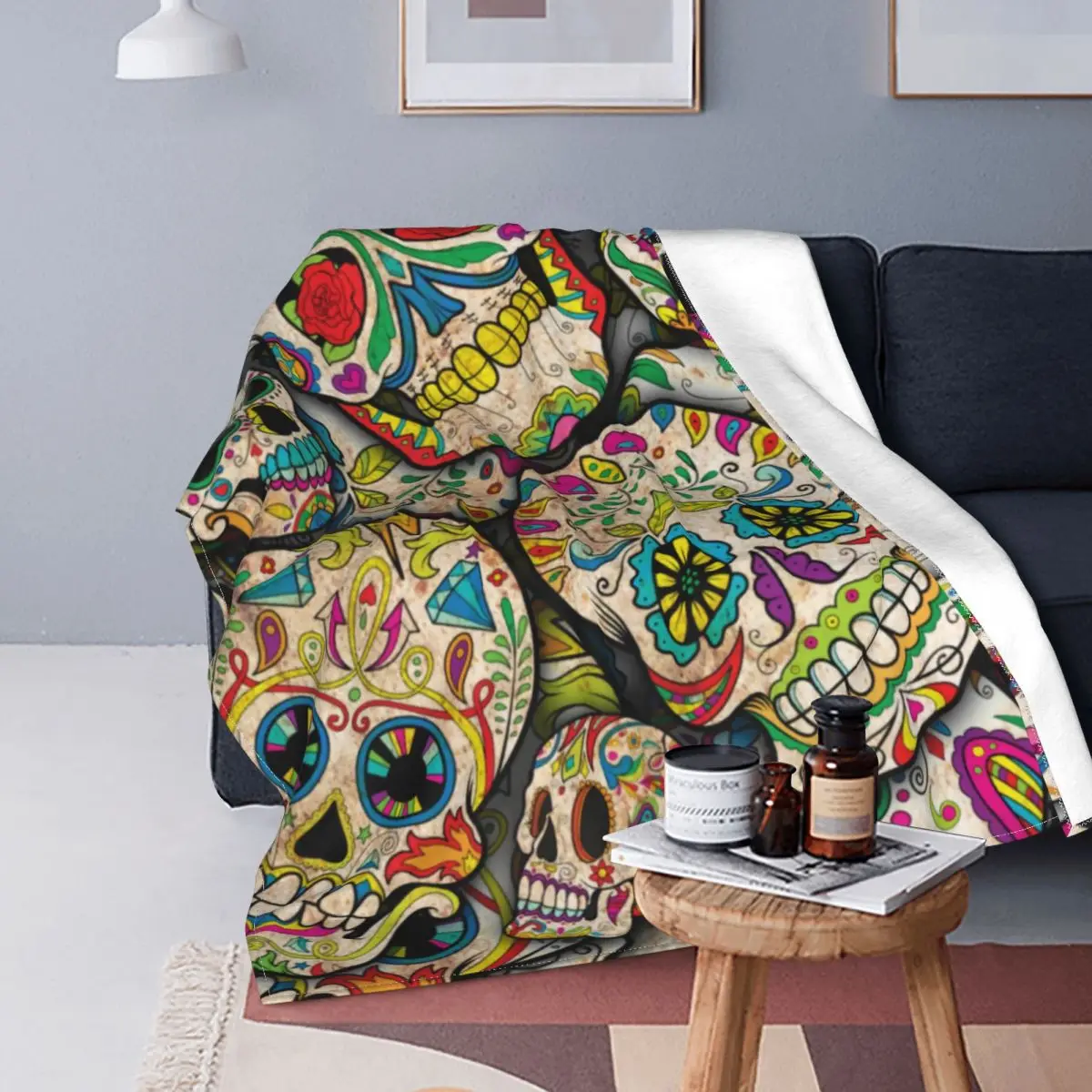 

Цветное одеяло с рисунком скелета и сахара, Крутое Флисовое одеяло с цветочным принтом, мягкое модное покрывало для путешествий