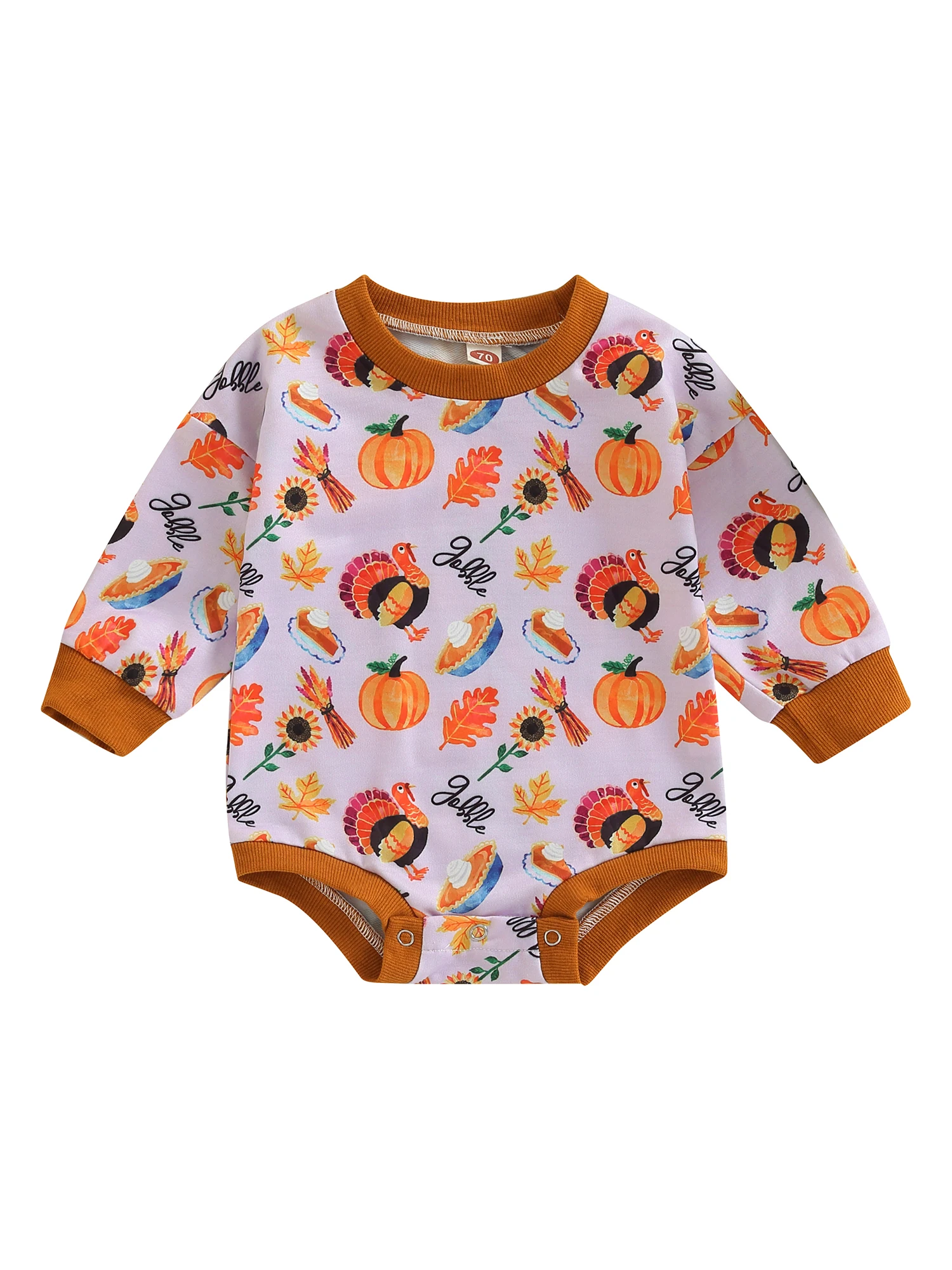 

Baby Girls Boys Thanksgiving Romper Letter Turkey Pumpkin Sunflower Leaves Print Round Neck Long Sleeve Jumpsuits