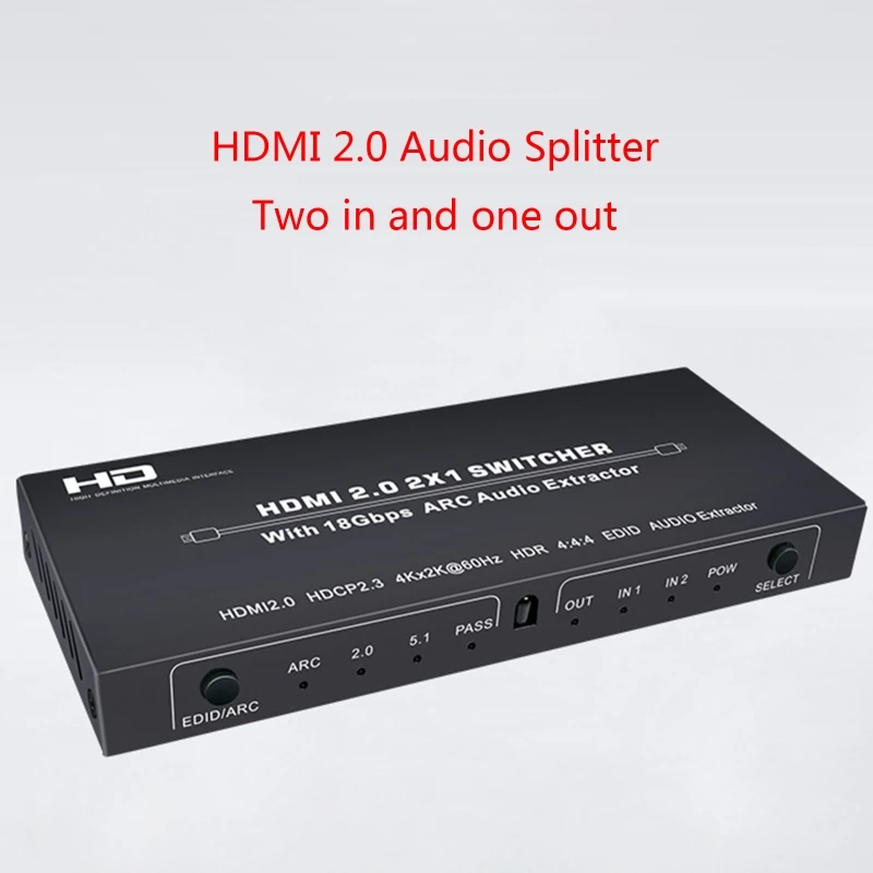 HDMI-compatible Switcher Selector Box 2 In 1 Out Audio Splitter HDMI2.0 to ARC Audio Extractor HDR4K 60Hz Remote Control
HDMI-compatible Switcher Selector Box 2 In 1 Out Audio Splitter HDMI2.0 to ARC Audio Extractor HDR4K 60Hz Remote Control