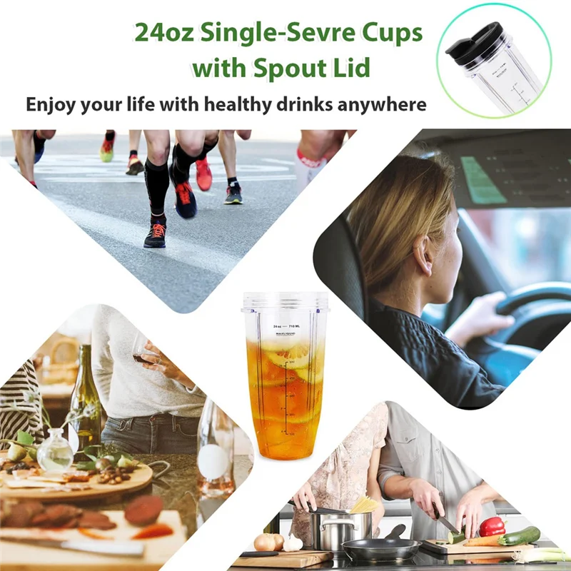 24Oz Blender Cups Compatible for Nutri Ninja Blender BL480 BL490 BL640 Accessories, 7 Fins Extractor Blade
24Oz Blender Cups Compatible for Nutri Ninja Blender BL480 BL490 BL640 Accessories, 7 Fins Extractor Blade