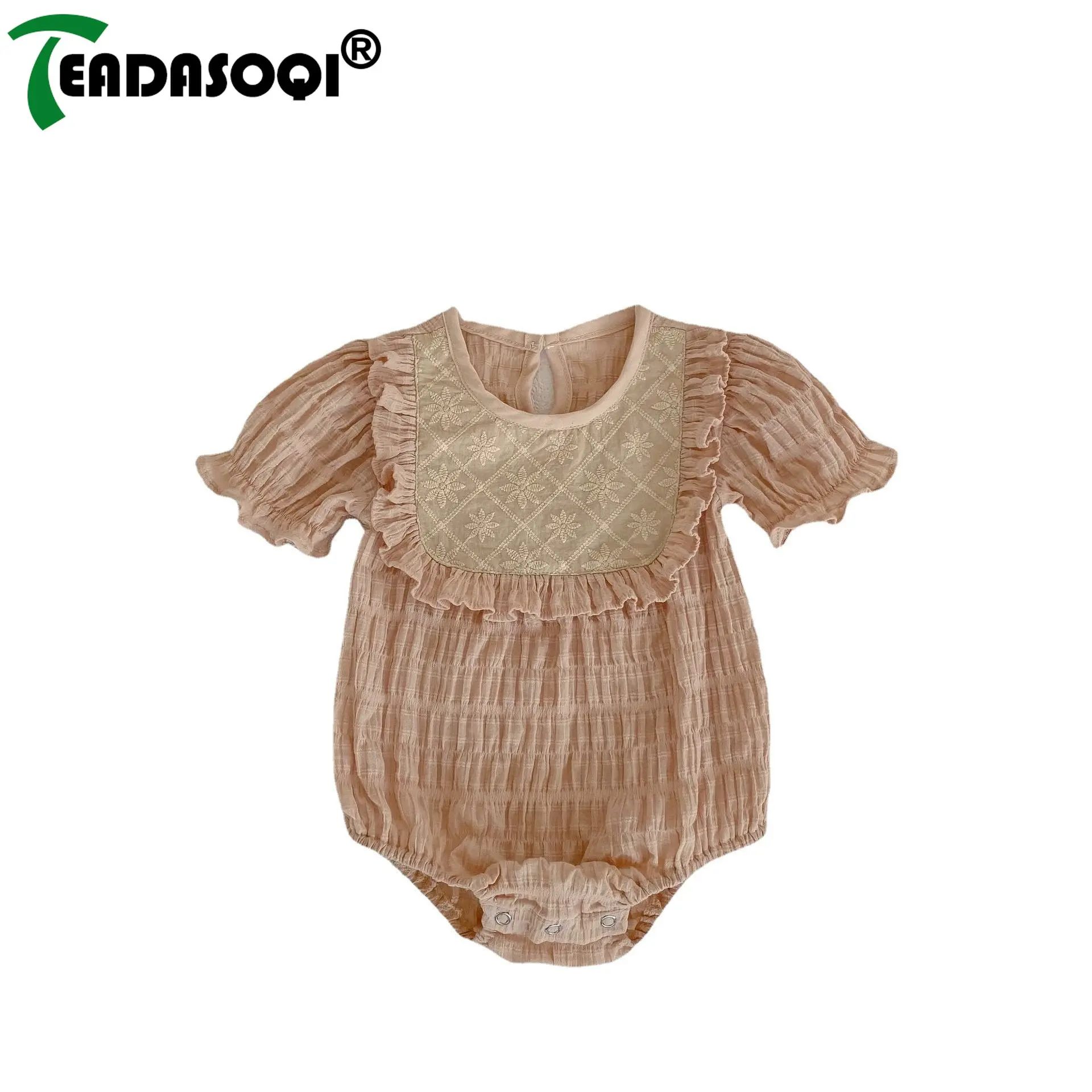 

Summer One-pieces Bodysuits 유아복 Newborn Baby Girls Jacquard Weave Patchwork Stringy Selvedge Outwear Infant Kids Cotton Pleat