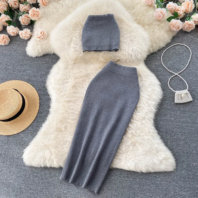 Women Knitted Two Piece Set Long Bodycon Skirt Strapless Crop Tops sexy Elegant Festival Matching Set Party 2022 Summer Outfits
Women Knitted Two Piece Set Long Bodycon Skirt Strapless Crop Tops sexy Elegant Festival Matching Set Party 2022 Summer Outfits