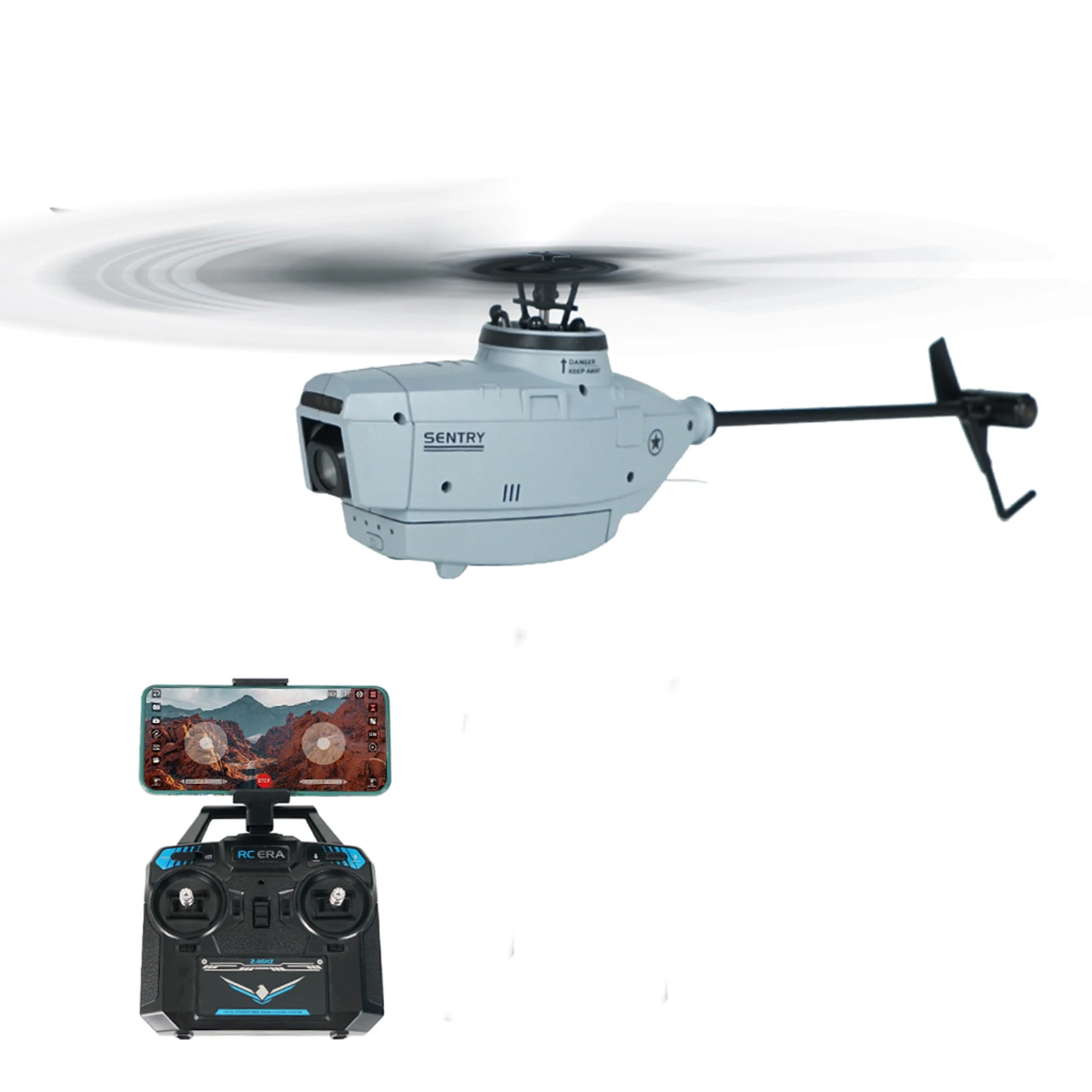 RC ERA C127 2.4G 4CH 6-Axis Gyro Altitude Hold Optical Flow Localization Flybarless RTF Sentry Helicopter With 720P Camera Drone 
RC ERA C127 2.4G 4CH 6-Axis Gyro Altitude Hold Optical Flow Localization Flybarless RTF Sentry Helicopter With 720P Camera Drone