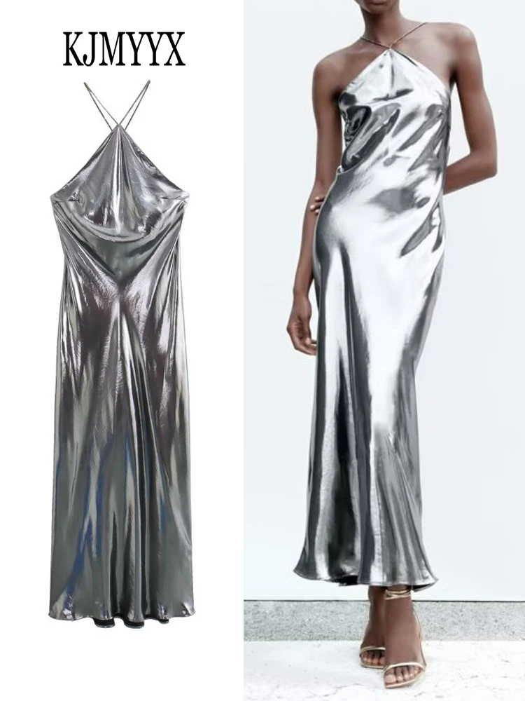 Однотонное женское сексуальное блестящее платье KJMYYX с открытой спиной, осень 2023, женское шикарное платье без рукавов с лямкой на шее, тонкое элегантное платье до середины икры
Однотонное женское сексуальное блестящее платье KJMYYX с открытой спиной, осень 2023, женское шикарное платье без рукавов с лямкой на шее, тонкое элегантное платье до середины икры
