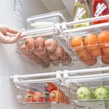 Fridge Drawer Organizer Refrigerator Storage Bins Pull Out with Handle Kitchen Shelf Holder Storage Box Clear Container for Egg