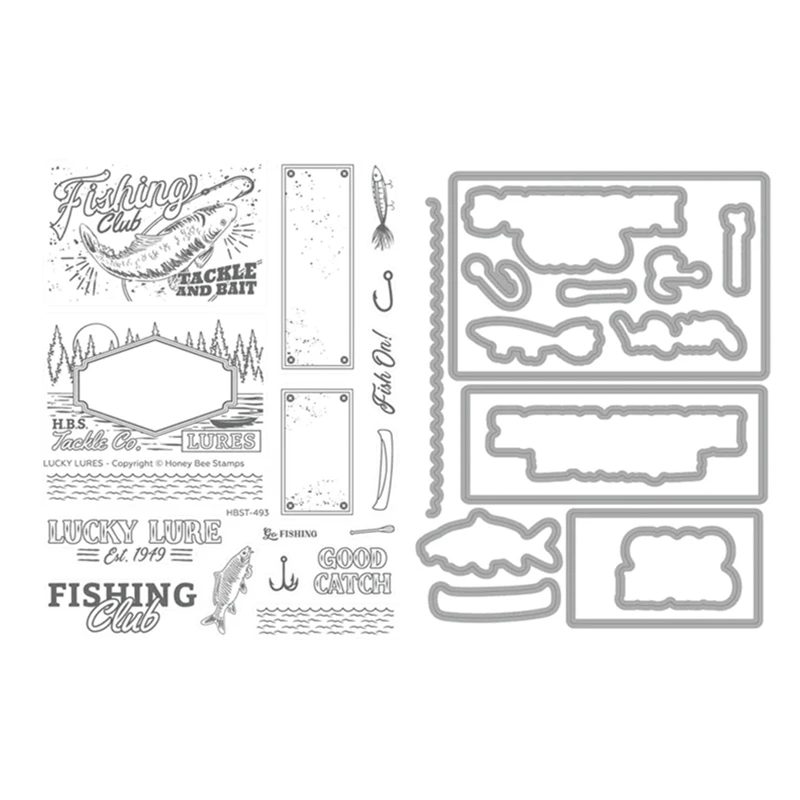 

Lucky Lures Fishing Club Clear Stamp Cutting Dies for New May 2023 Scrapbooking Paper Making Bee Frame Craft Card