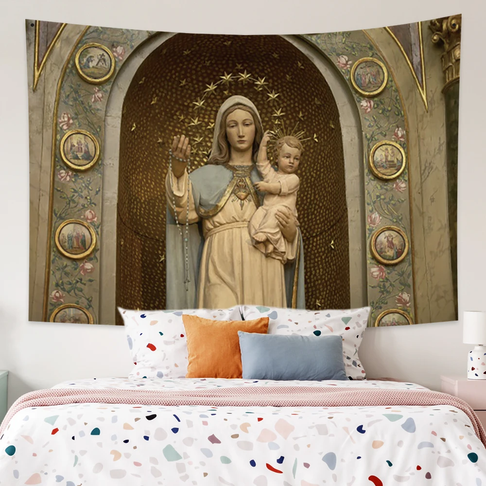 

Virgin And Jesus Holy Light Interior Large Wall Tapestry Aesthetics Bedroom Decorative Tapestry for Room Sheet Home Decor