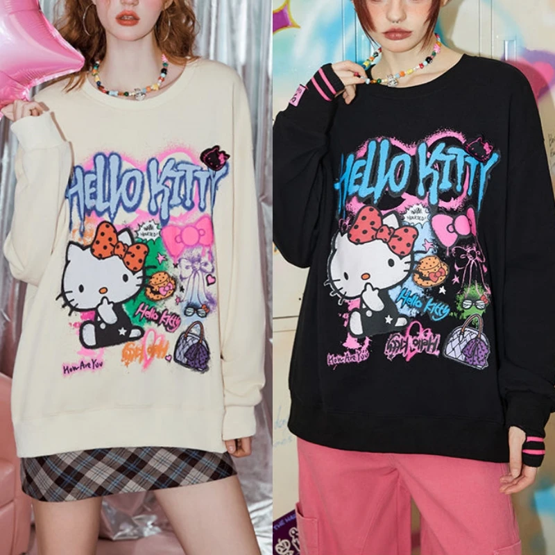 Женский свободный свитер с круглым вырезом, с принтом 
Женский свободный свитер с круглым вырезом, с принтом