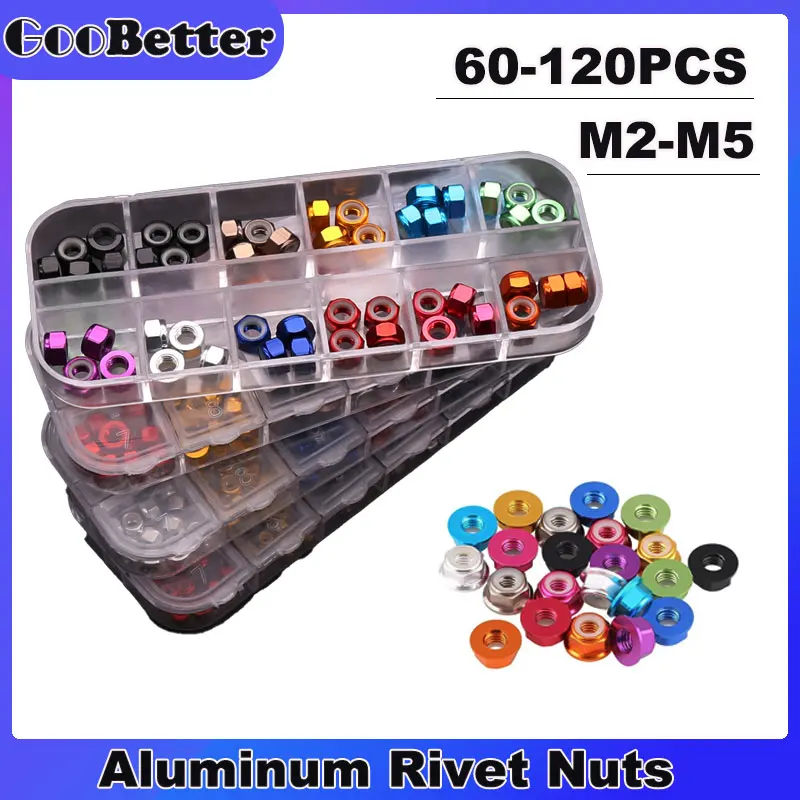

60/100PC M2 M3 M4 M5 Rivet Nut Colorful Aluminum Alloy Flange Nuts Nylon Hex Insert Lock Locknuts Self-Locking For RC Model Part
