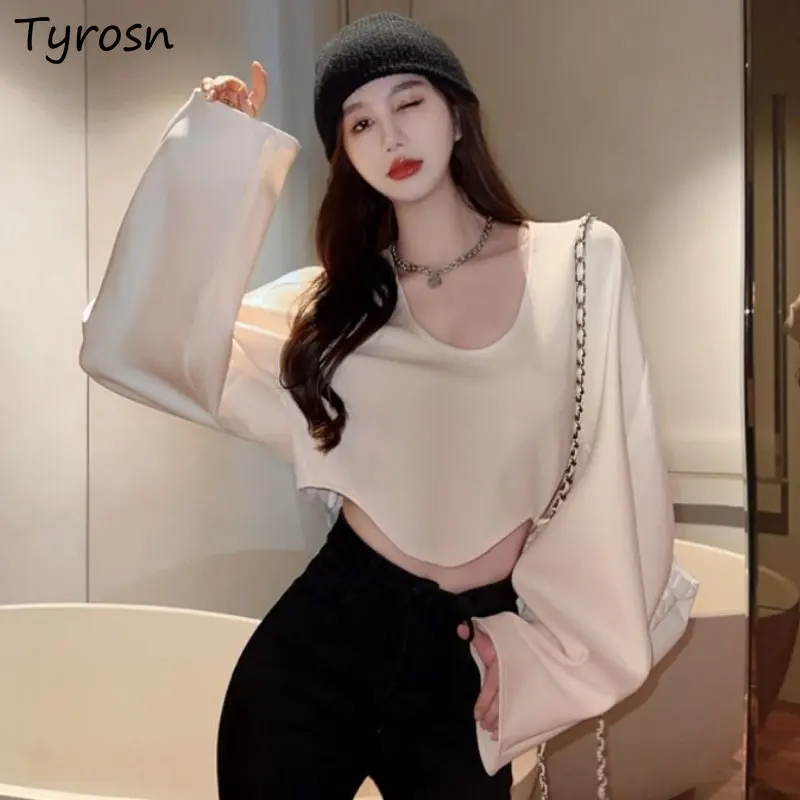 

Женские футболки, Простые креативные весенние повседневные подходящие ко всему укороченные сексуальные горячие девушки, новый модный Досуг в Корейском стиле