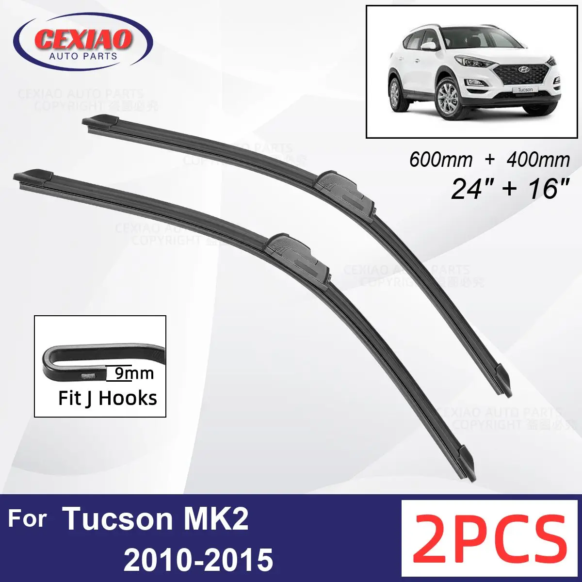 

Car Wiper For Hyundai Tucson MK2 2010-2015 Front Wiper Blades Soft Rubber Windscreen Wipers Auto Windshield 24"+16" 600mm 400mm