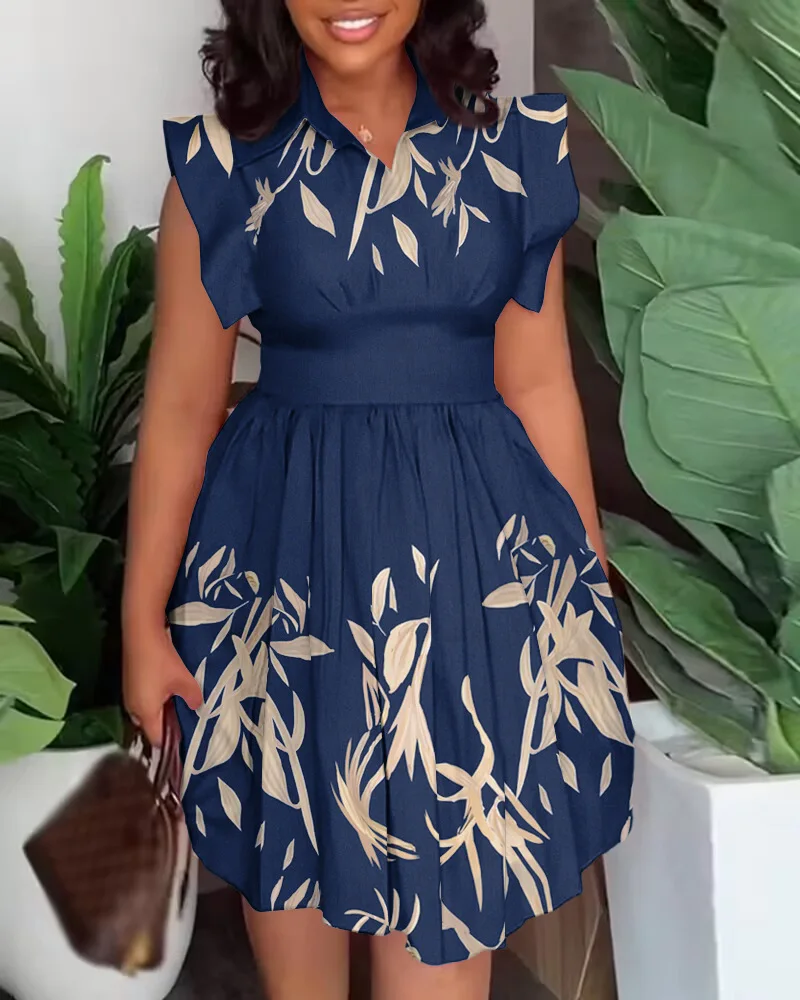 Plants Print Flutter Sleeve Pleated Casual Dress Women V Neck High Waist Summer Spring Mini Dress 
Plants Print Flutter Sleeve Pleated Casual Dress Women V Neck High Waist Summer Spring Mini Dress