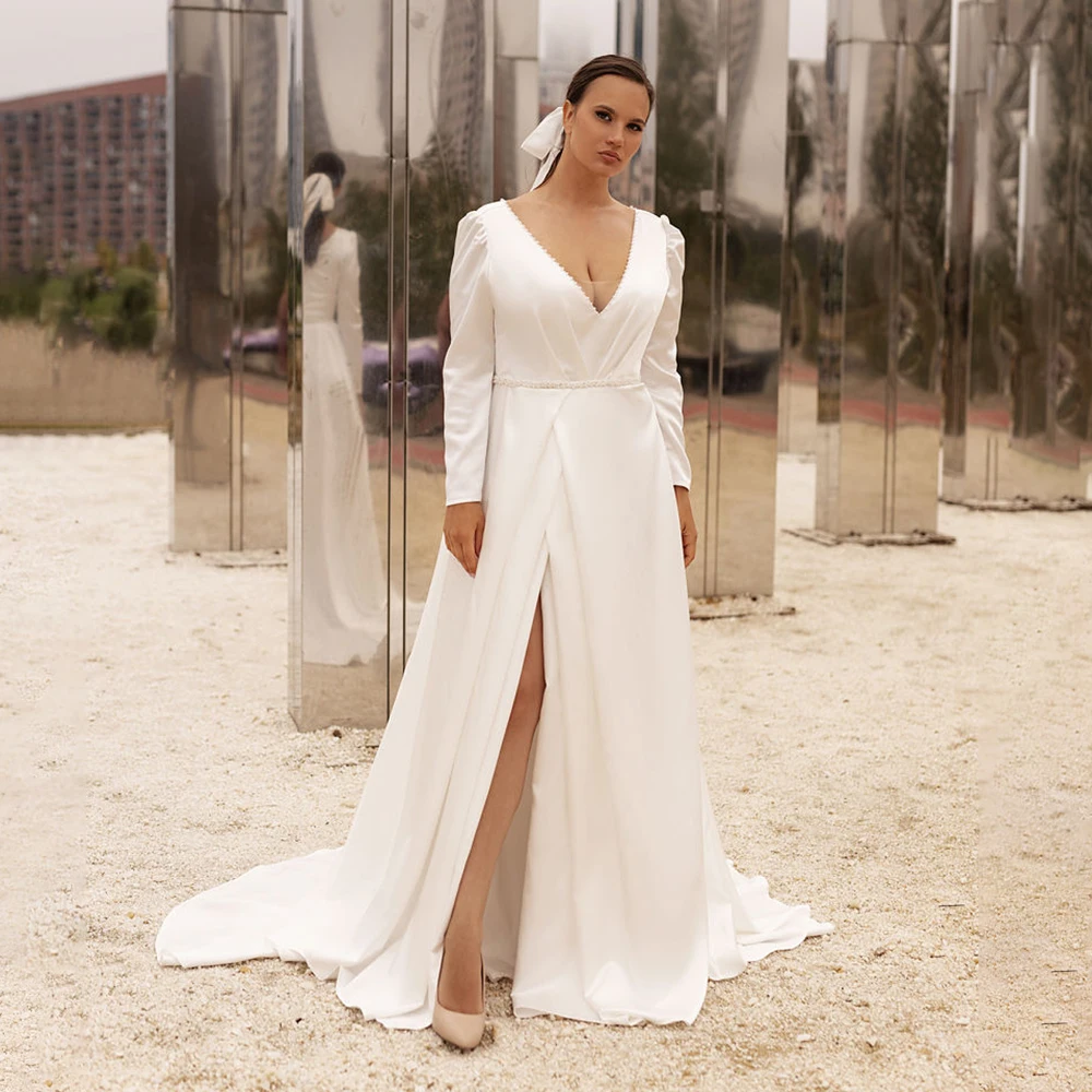 Weilinsha 2023 Modern A Line Wedding Dresses Floor Length Vestido De Novia High Slit Elegant O-Neck White Satin Bridal Grown
Weilinsha 2023 Modern A Line Wedding Dresses Floor Length Vestido De Novia High Slit Elegant O-Neck White Satin Bridal Grown