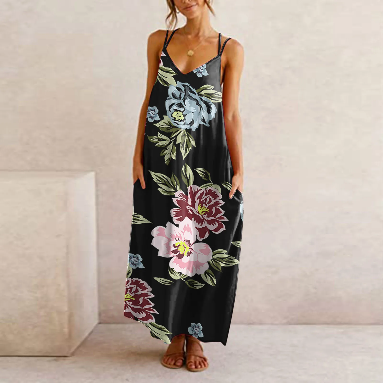 Women Boho Floral Maxi Dress Summer 2022 Sleeveless Strap Pockets Loose Backless Beach Dress Female Casual Long Vintage Sundress
Women Boho Floral Maxi Dress Summer 2022 Sleeveless Strap Pockets Loose Backless Beach Dress Female Casual Long Vintage Sundress