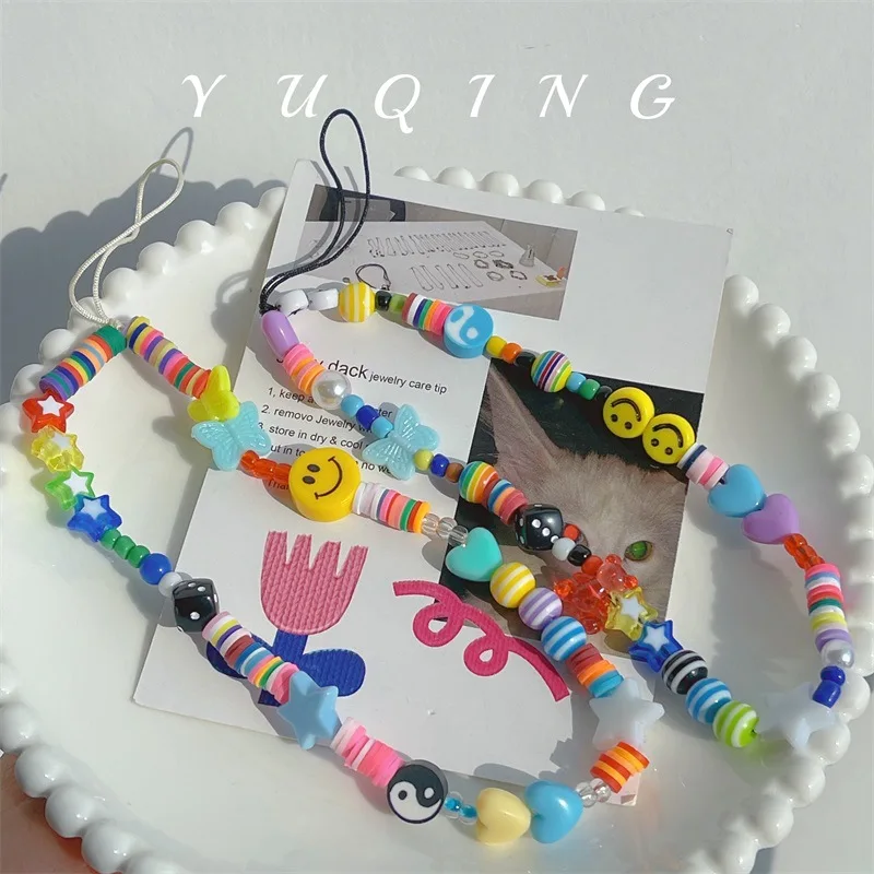 Boutique Resin Colorful Heart Charming Lanyard Bow Knot Pentagram Dice Beaded Anti-lost Mobile Phone Chain Of Girls Accessories
Boutique Resin Colorful Heart Charming Lanyard Bow Knot Pentagram Dice Beaded Anti-lost Mobile Phone Chain Of Girls Accessories