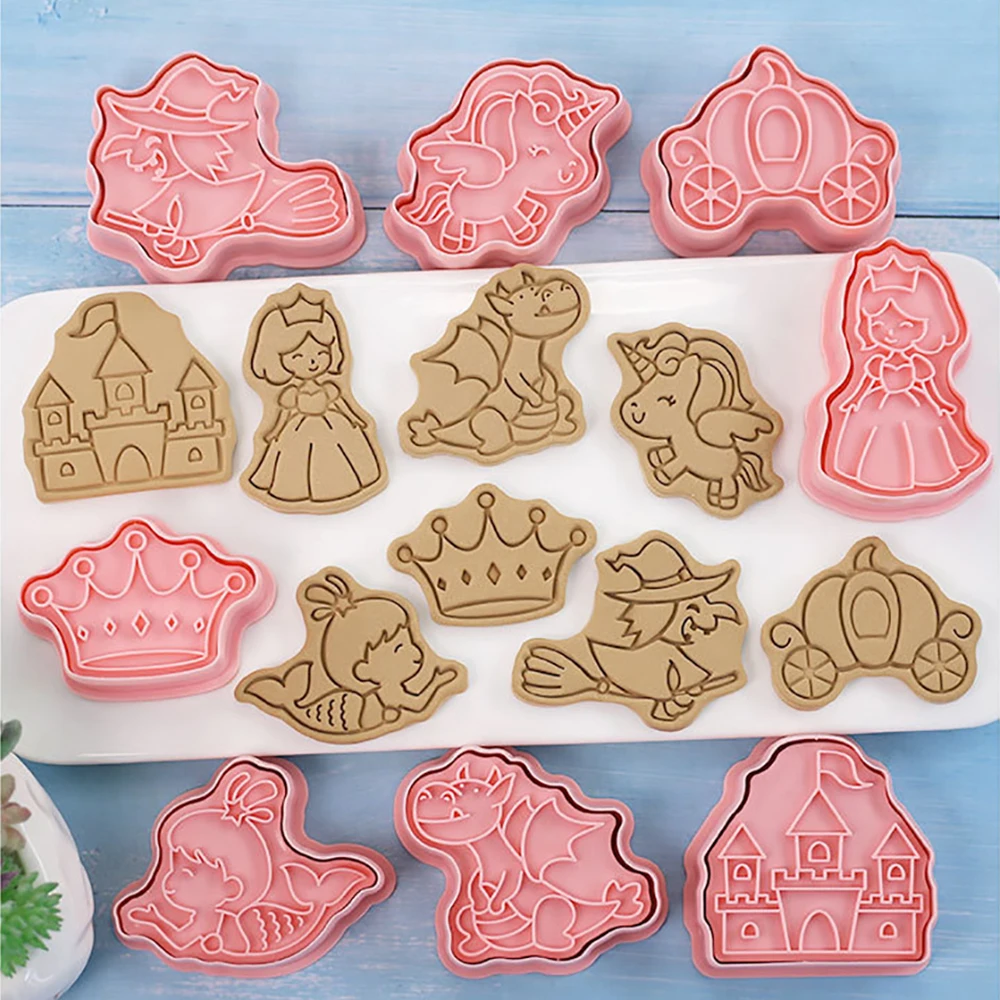 

8pcs/set Fairy Tale Cookie Cutters 3D Plastic Biscuit Mold Cookie Stamp DIY Fondant Cake Mould Kitchen Baking Pastry Bakeware