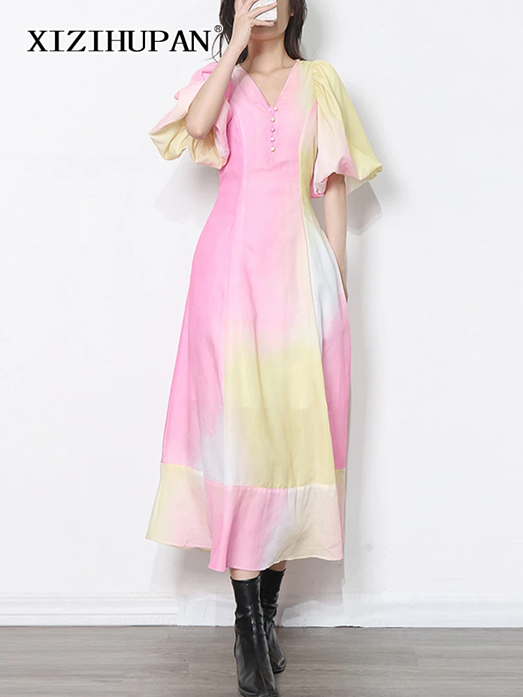 XIZIHUPAN Temperament Ombre Loose Dress For Women V Neck Puff Short Sleeve High Waist Fold A Line Dresses Female 2022 Clothing
XIZIHUPAN Temperament Ombre Loose Dress For Women V Neck Puff Short Sleeve High Waist Fold A Line Dresses Female 2022 Clothing