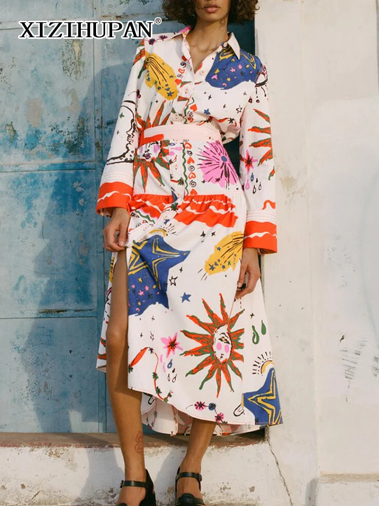 XIZIHUPAN Printing Split Dresses For Women Lapel Long Sleeve High Waist Colorblock Casual Loose Dress Female Summer Fashion New
XIZIHUPAN Printing Split Dresses For Women Lapel Long Sleeve High Waist Colorblock Casual Loose Dress Female Summer Fashion New