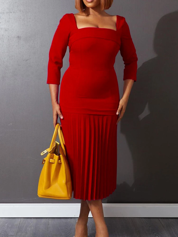 Women Elegant Slim Dress Three Quarter Sleeve Pleated Classy Party Female Classy Elastic Big Size Red Spring Summer Fashion 2022
Women Elegant Slim Dress Three Quarter Sleeve Pleated Classy Party Female Classy Elastic Big Size Red Spring Summer Fashion 2022