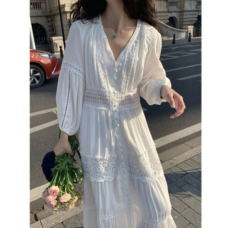 Женское белое платье в стиле бохо, винтажное кружевное дизайнерское длинное платье выше колена с вырезами и V-образным вырезом, Пляжное Плат...
Женское белое платье в стиле бохо, винтажное кружевное дизайнерское длинное платье выше колена с вырезами и V-образным вырезом, Пляжное Плат...