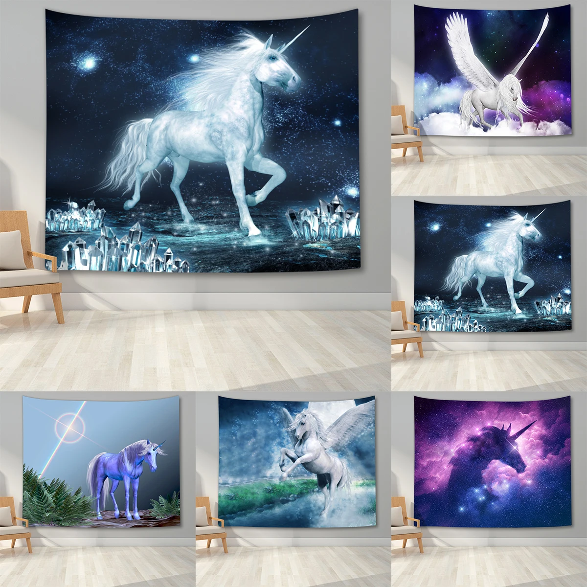 

Purple Galaxy Unicorn Tapestry Wall Art Hanging Tapestries Polyester Bedspread Picnic Blanket Universal Starry Wall Tapestry