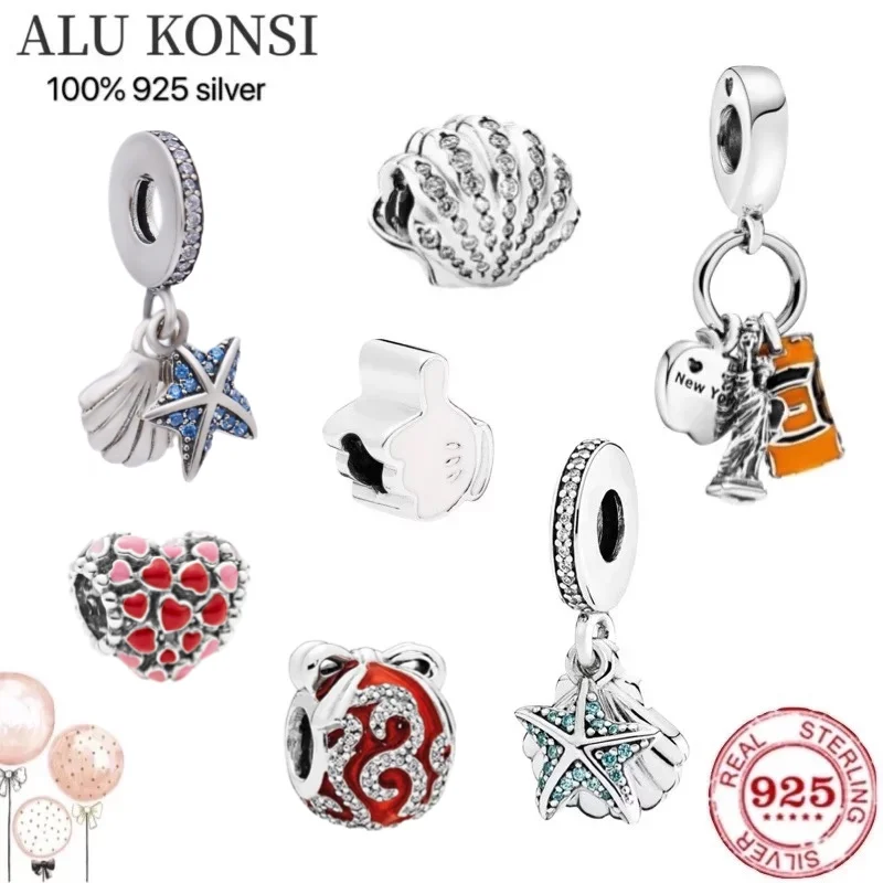 

Hot Sale100% Real 925 Sterling Silver pando Beads for Women Sea shells starfish shape Fit Original Charm bracelet DIY Jewelry