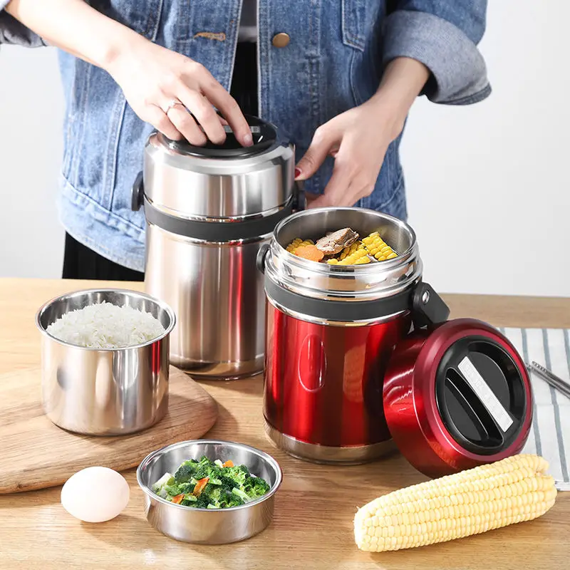 

Stainless Steel Vacuum Insulation Lunch Box 3/2 Layer Insulation Barrel Student Adult Large Capacity Pot To Send Tableware Food