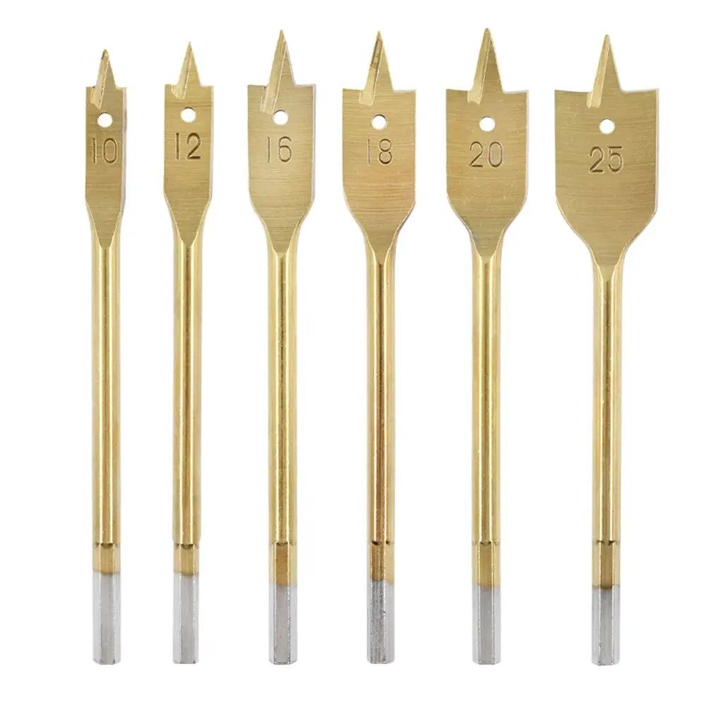 6pcs/Set Titanium Coating Hex Shank Spade Bits Flat Boring Bit Wood Drill Bit Power Tools Hole Saw 10/12/16/18/20/25mm
6pcs/Set Titanium Coating Hex Shank Spade Bits Flat Boring Bit Wood Drill Bit Power Tools Hole Saw 10/12/16/18/20/25mm