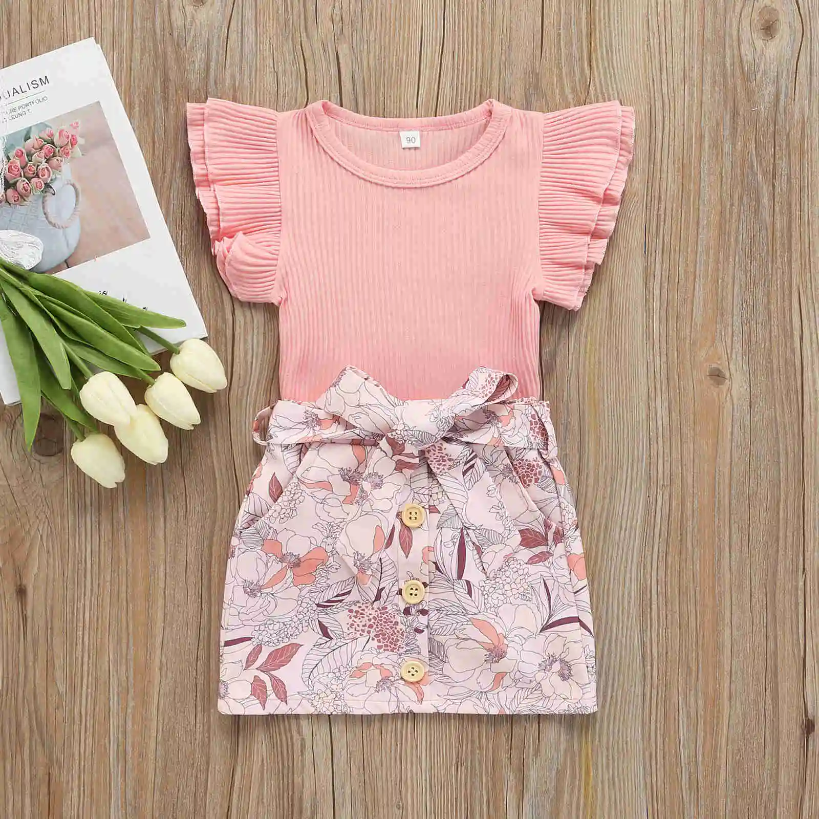 1-4years Toddler Girl Two-piece Outfits, Solid Color Flying Sleeve Round Neck T-shirt + Elastic Waist Floral Skirt
1-4years Toddler Girl Two-piece Outfits, Solid Color Flying Sleeve Round Neck T-shirt + Elastic Waist Floral Skirt