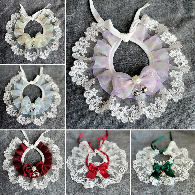 

Cat Bib Lace Pet Scarf Dog Collar Lace Daisy Bow Sweet Pearl Bell Pendant Dog Saliva Towel Pet Wreath Cat Necklace Cat Accessory