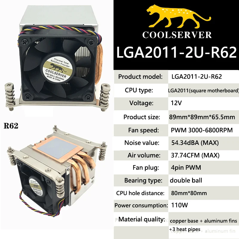 COOLSERVER 2U-R62 For Intel LGA2011 CPU Server Cooler Desktop Computer Temperature-controlled Fan Air-cooled CPU Radiator
COOLSERVER 2U-R62 For Intel LGA2011 CPU Server Cooler Desktop Computer Temperature-controlled Fan Air-cooled CPU Radiator