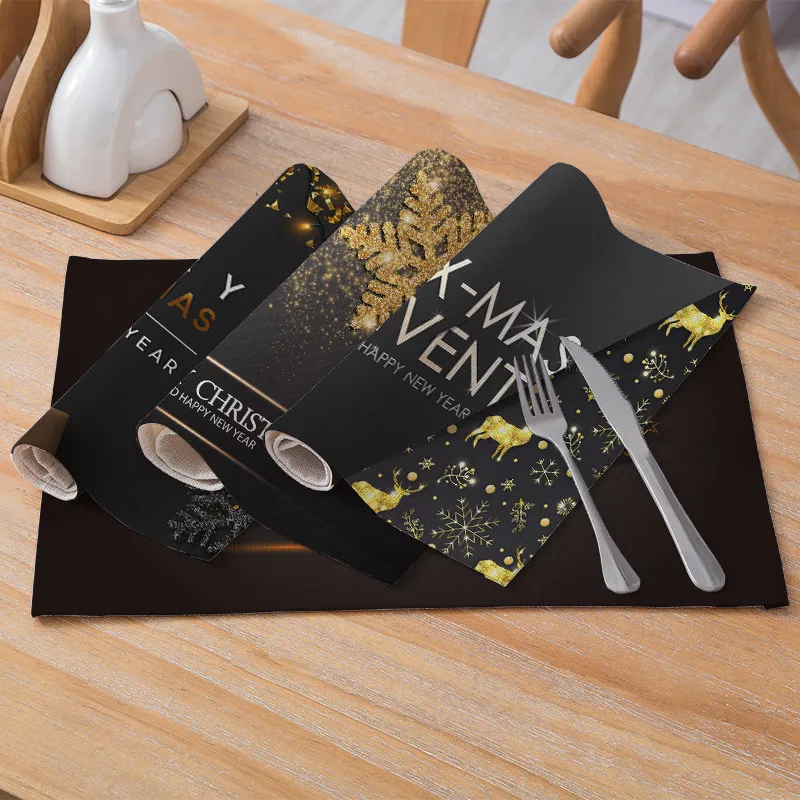 Christmas Black Gold Mat Christmas Gift Placemat Tableware Durable Dining Table Napkins Reusable Home Tea Party Coasters
Christmas Black Gold Mat Christmas Gift Placemat Tableware Durable Dining Table Napkins Reusable Home Tea Party Coasters