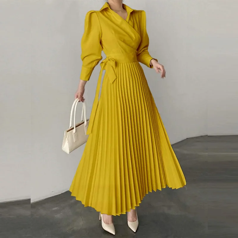 Fashion Elegant Women Loose Hem Long Dress New Simple POLO Collar Tie-up Pleated Dress Commuting Spring Autumn Long Sleeve Dress
Fashion Elegant Women Loose Hem Long Dress New Simple POLO Collar Tie-up Pleated Dress Commuting Spring Autumn Long Sleeve Dress