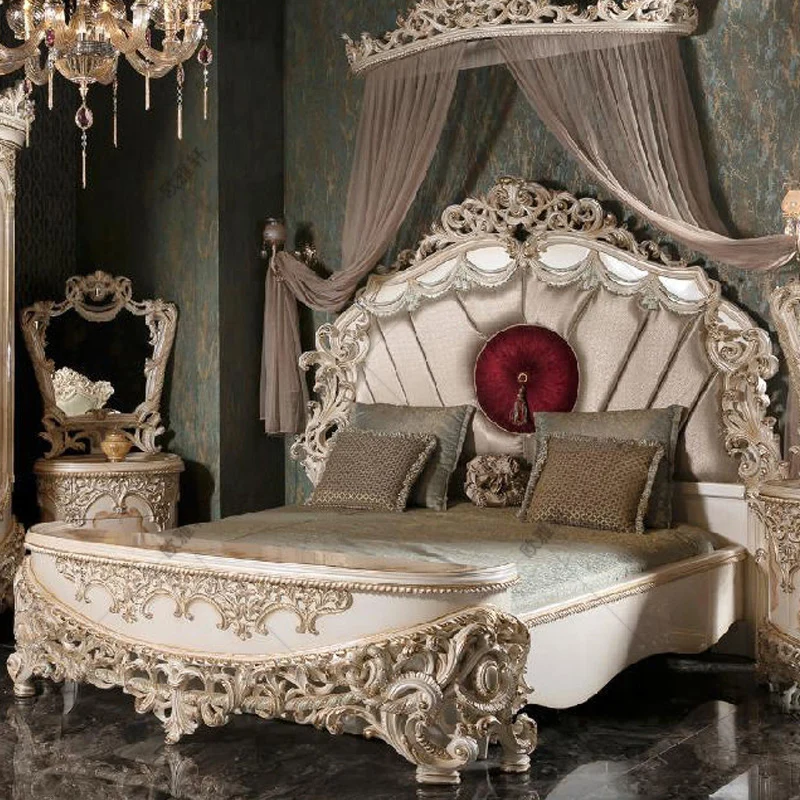 Custom European villa solid wood carved double bed French bedroom cloth princess bed wedding bed 
Custom European villa solid wood carved double bed French bedroom cloth princess bed wedding bed