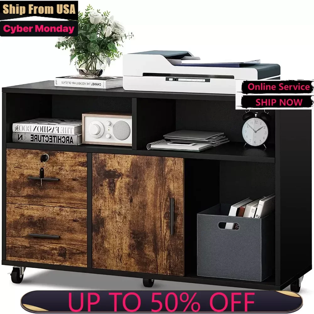 Wood File Cabinet, 2 Drawer Mobile Lateral File Cabinet Printer Stand with Open Storage Shelves for Home Office, Black & Rustic
Wood File Cabinet, 2 Drawer Mobile Lateral File Cabinet Printer Stand with Open Storage Shelves for Home Office, Black & Rustic