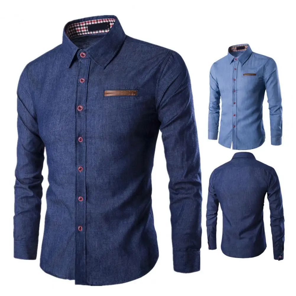 Stylish Men Shirt Turndown Collar Pocket Spring Autumn Pure Color All Match Shirt
Stylish Men Shirt Turndown Collar Pocket Spring Autumn Pure Color All Match Shirt