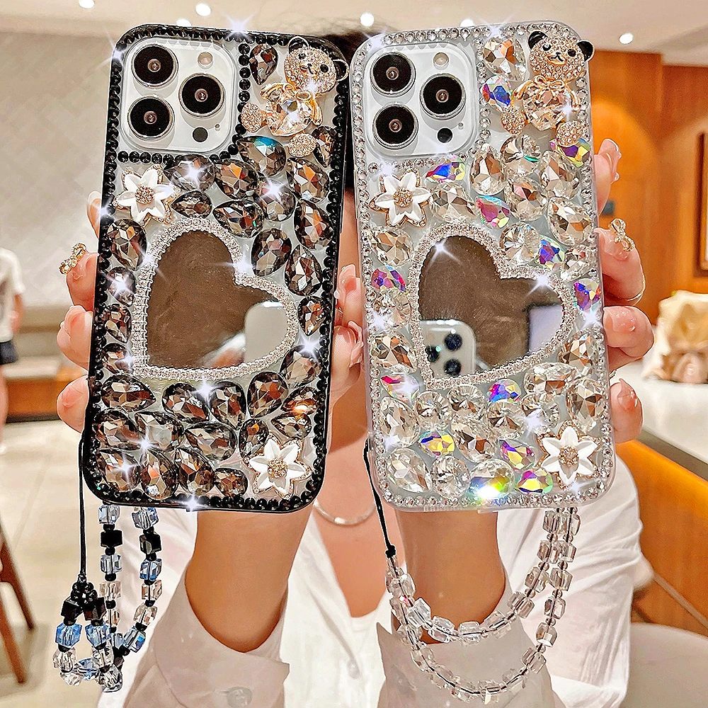 Glitter Rhinestone Bear Love Heart Mirror Bead Chain Phone Case For iPhone14 13 12 11Pro Max X XR XS 7 8 Plus Luxury Clear Cover
Glitter Rhinestone Bear Love Heart Mirror Bead Chain Phone Case For iPhone14 13 12 11Pro Max X XR XS 7 8 Plus Luxury Clear Cover