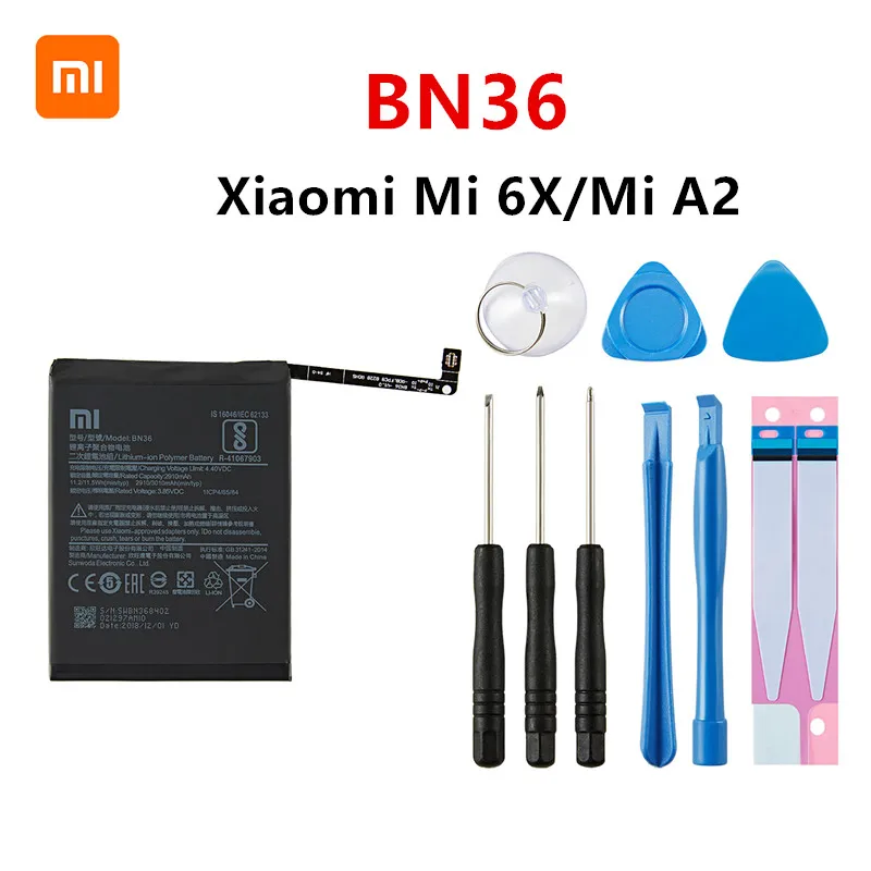Оригинальный аккумулятор Xiao mi 100% BN36 3010 мАч для Xiaomi Mi 6X Mi6X A2 MiA2 высококачественные