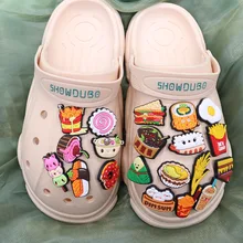 Mix 50PCS PVC Croc Jibz Buckle Sandwich Drink Rice Ball Pie Sushi Cake Egg Stinky Tofu Fried Chicken Hole Shoes Ornaments