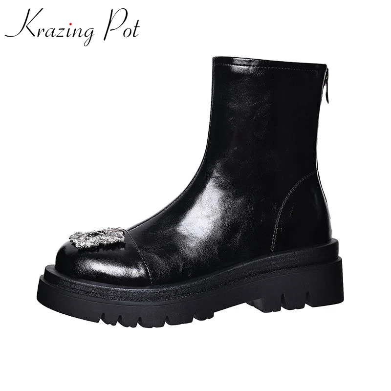 Ботильоны из коровьей кожи на высоком каблуке, с круглым носком 
Ботильоны из коровьей кожи на высоком каблуке, с круглым носком