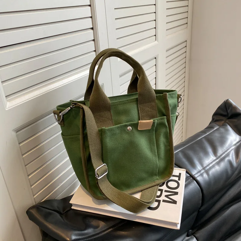 

Однотонная сумка-мессенджер через плечо для женщин, Холщовая Сумка-тоут, простая повседневная Модная студенческая сумка, кошелек, новинка 2023, сумка через плечо