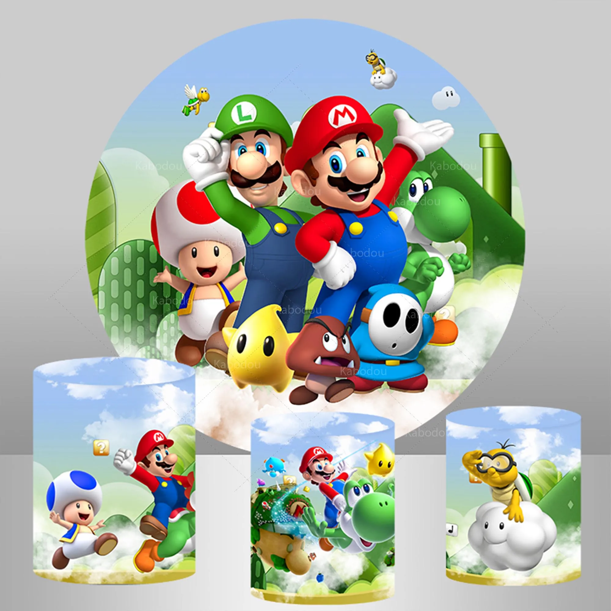 

Тематический круглый фон в стиле Super Mario Bros для мальчиков, детская вечеринка на день рождения, цилиндрическая крышка, декоративный фон для фотографии, эластичный баннер