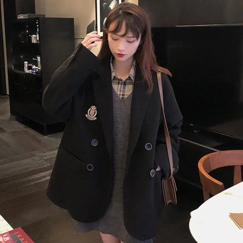 Autumn and Winter New Korean Version Loose Black Mid length Woolen Coat Women's Set Collar Woolen Coat Fashion Slim Unlined
Autumn and Winter New Korean Version Loose Black Mid length Woolen Coat Women's Set Collar Woolen Coat Fashion Slim Unlined