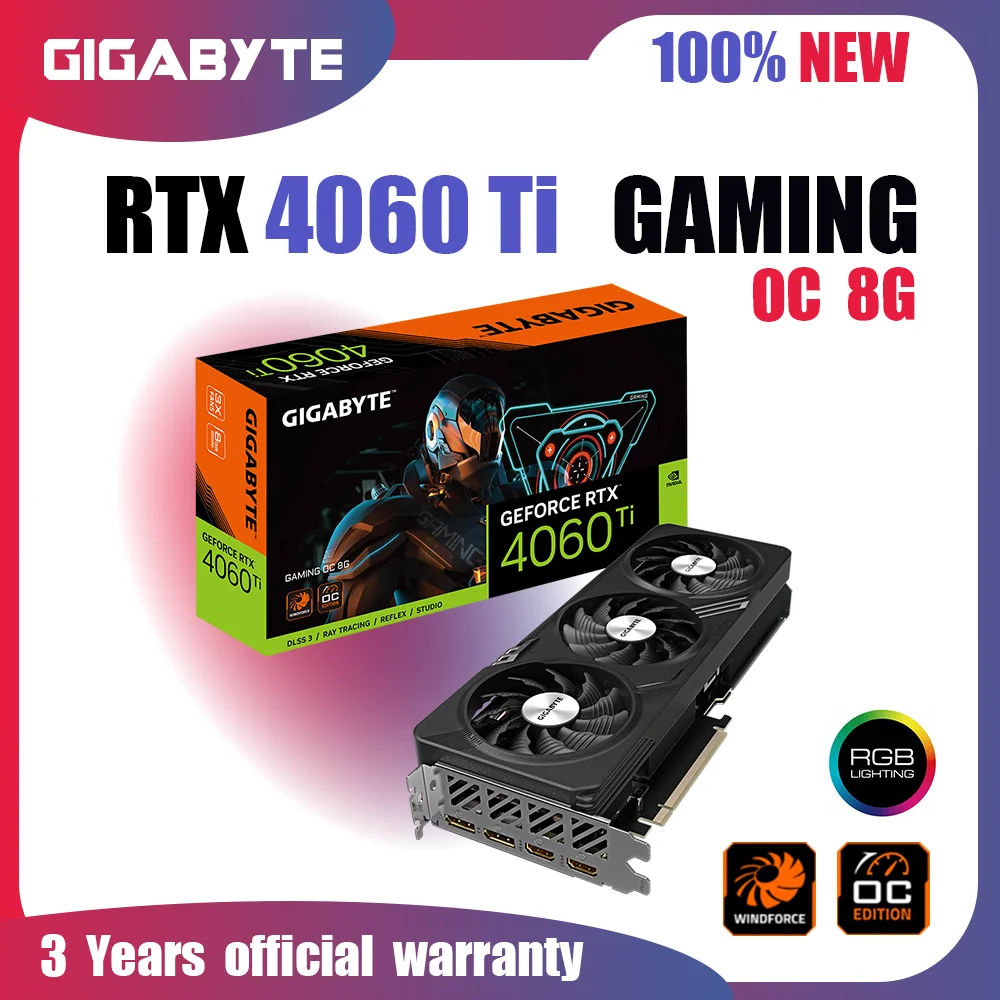

New GIGABYTE RTX 4060 TI GAMING OC 8G Video Cards GDDR6 8GB GPU NVIDIA RTX 4060 TI Graphics Cards PCIE 4.0 128bit RGB